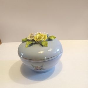 SICO Germany Vintage Blue Floral Trinket Box Round 3" X 2"